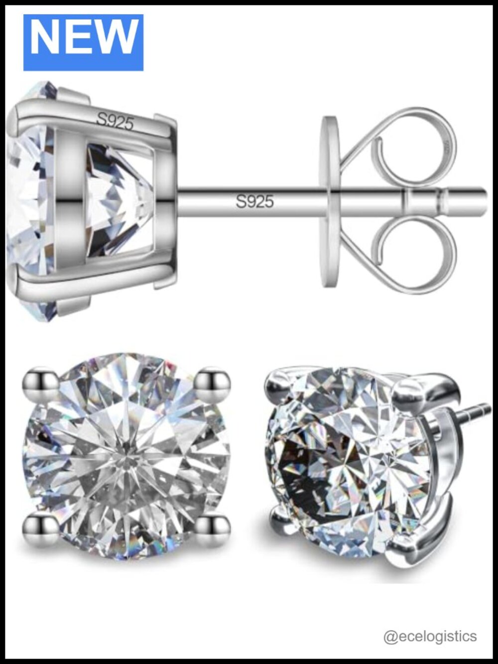 Moissanite Stud Earrings 1.6 CTW Sterling Silver Gold Plated